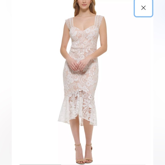 Guess Dresses & Skirts - GUESS Lace Sweetheart-Neck High-Low Midi Dress